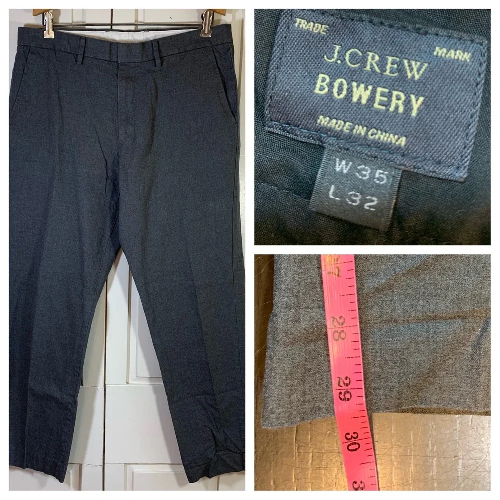 J.Crew Bowery Classic Fit‎ Mens Dress Pants 35x29.5 Gray Cotton Office Work READ